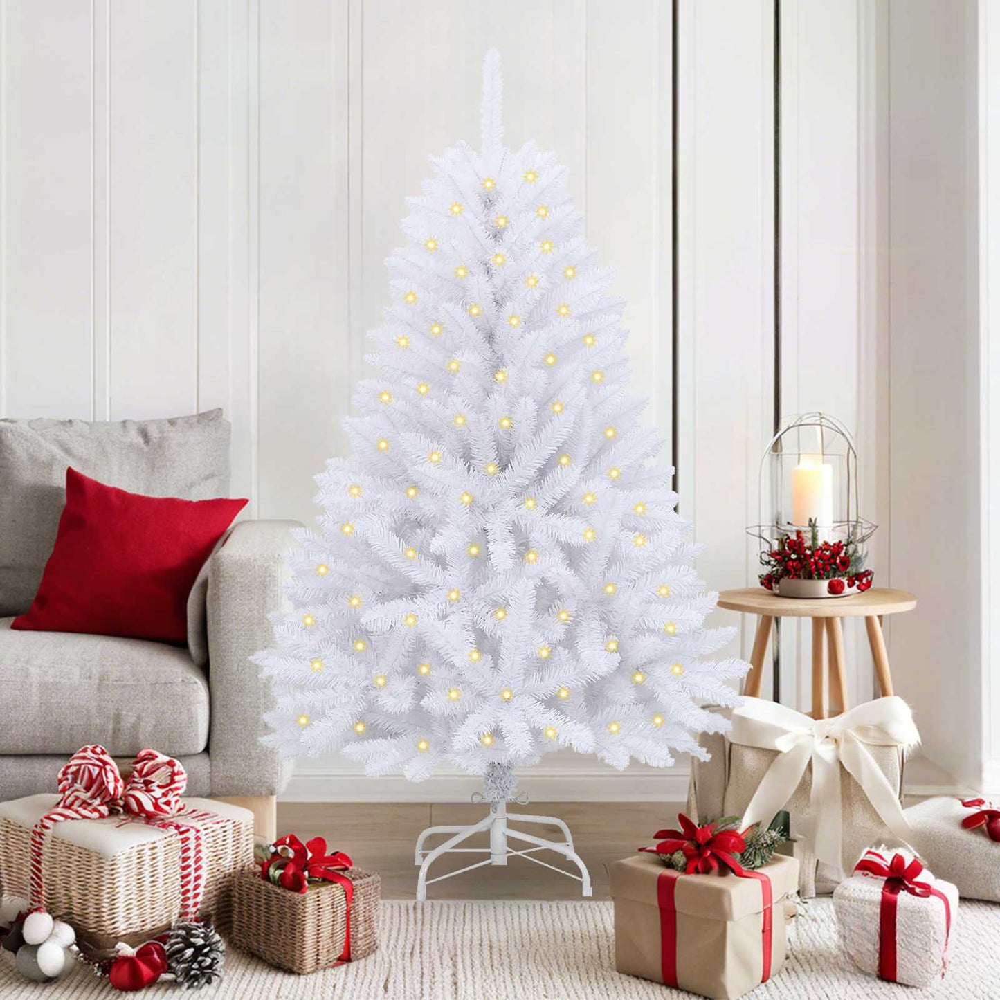 vidaXL Artificial Hinged Christmas Tree White 150 cm PVC and Steel