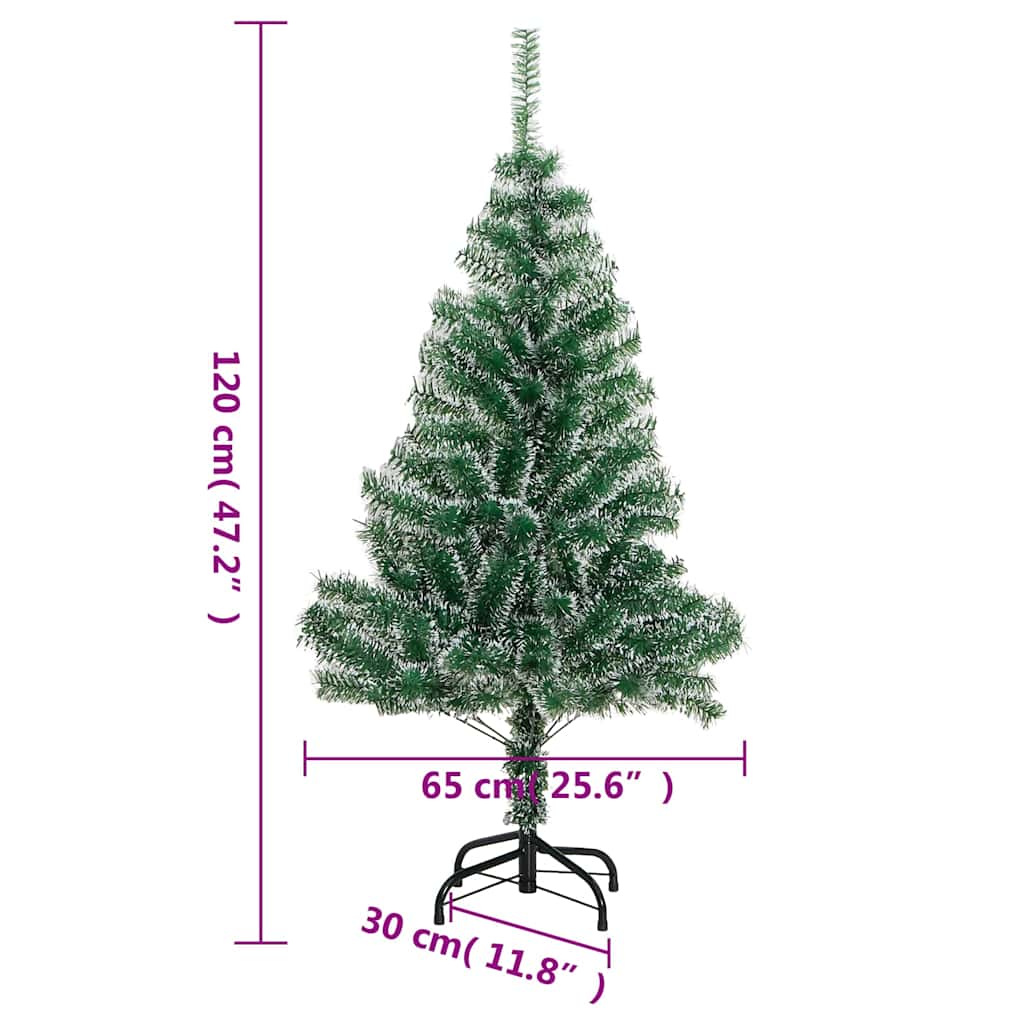 vidaXL Artificial Christmas Tree 150 LEDs&Ball Set&Flocked Snow 120 cm