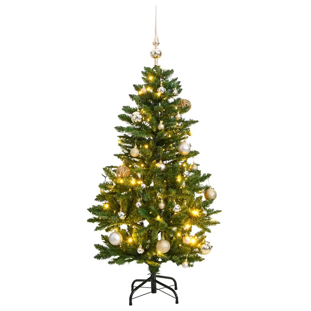 vidaXL Artificial Hinged Christmas Tree 150 LEDs & Ball Set 120 cm - Gre