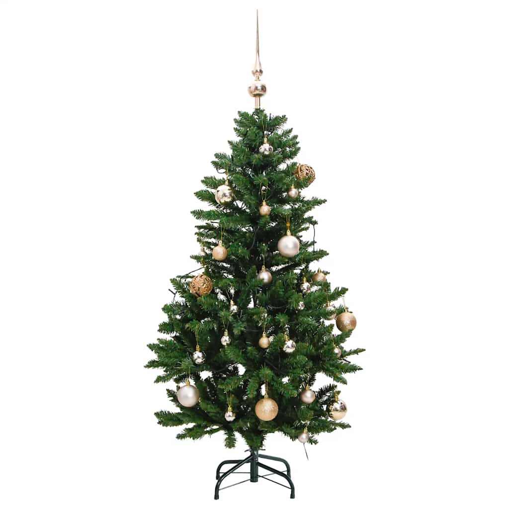 vidaXL Artificial Hinged Christmas Tree 150 LEDs & Ball Set 120 cm - Gre