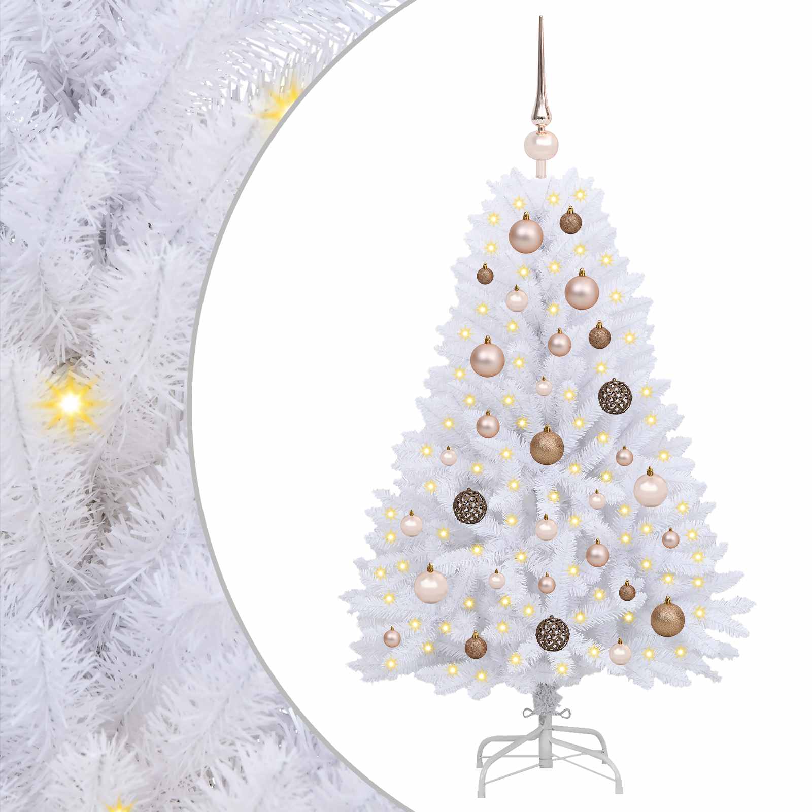 vidaXL Artificial Hinged Christmas Tree LEDs White 68 x 68 x 120 cm
