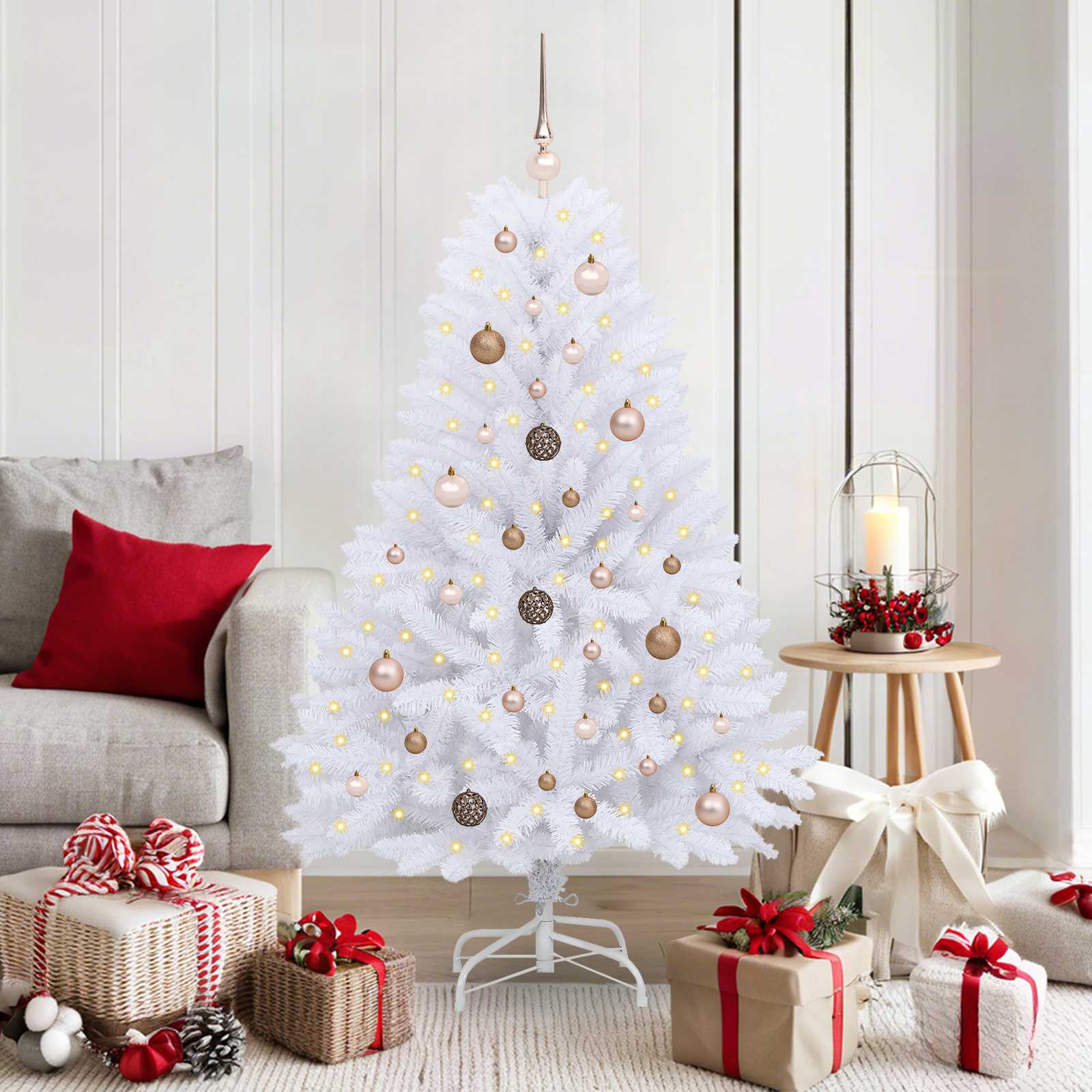 vidaXL Artificial Hinged Christmas Tree LEDs White 80 x 80 x 150 cm
