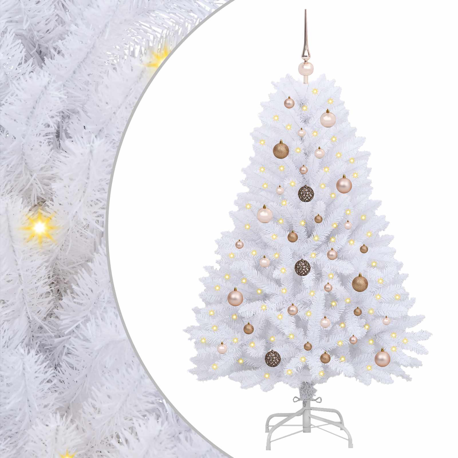 vidaXL Artificial Hinged Christmas Tree LEDs White 80 x 80 x 150 cm