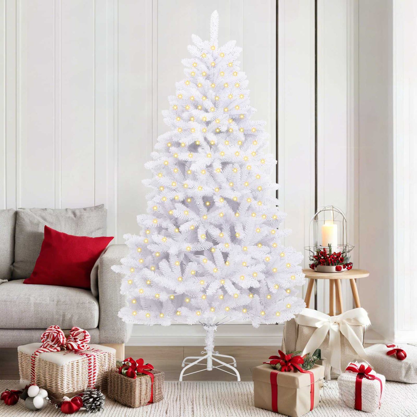 vidaXL Artificial Hinged Christmas Tree White 180 cm PVC and Steel