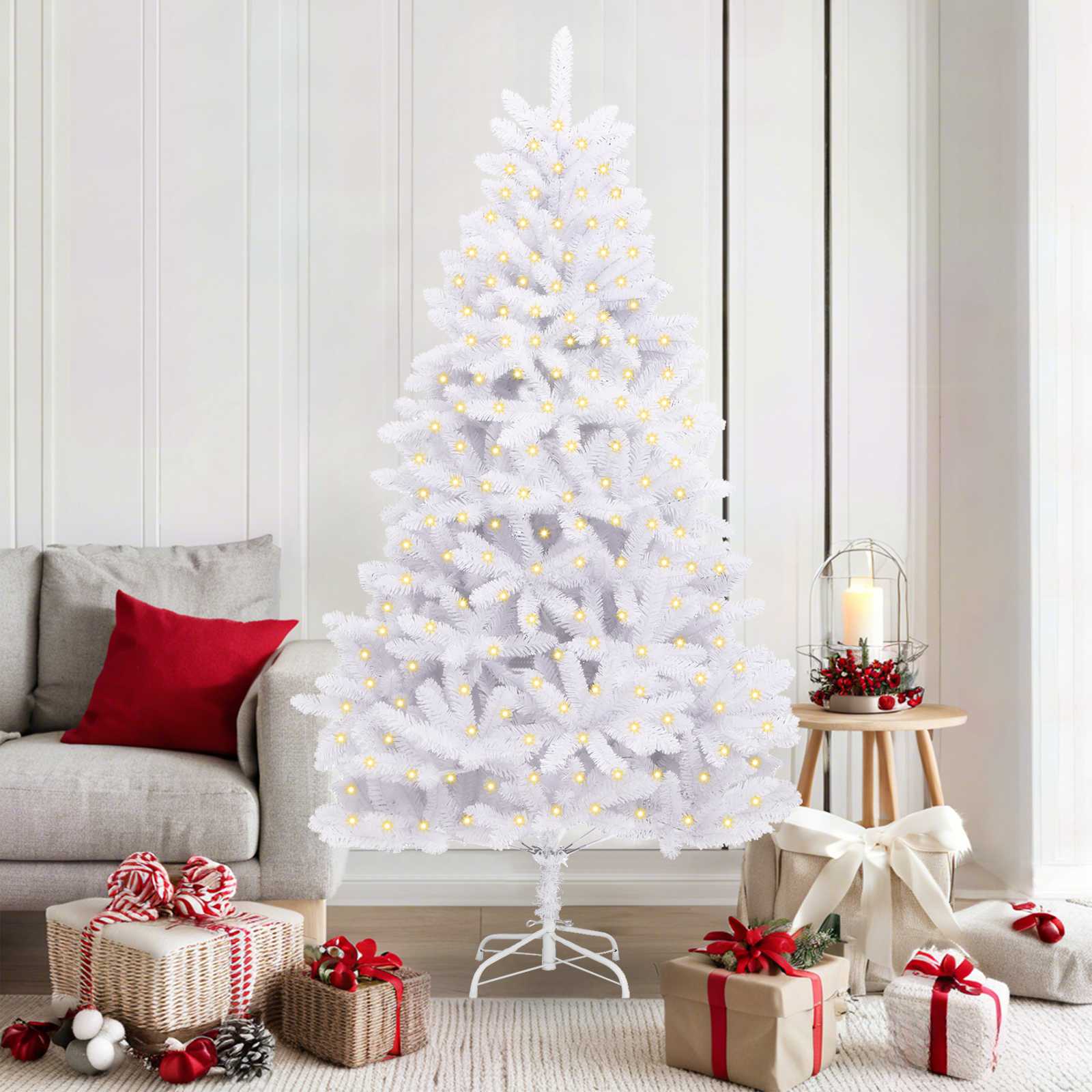 vidaXL Artificial Hinged Christmas Tree White 180 cm PVC and Steel