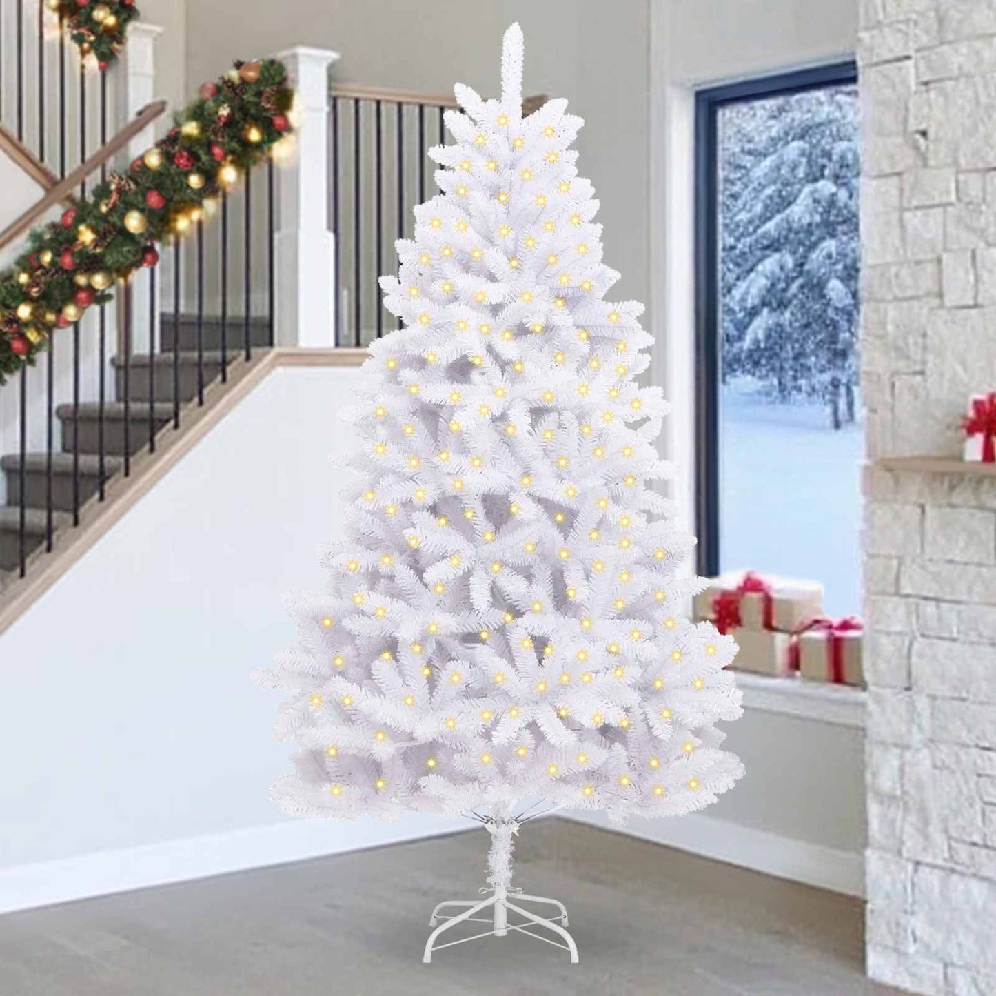 vidaXL Artificial Hinged Christmas Tree White 270 cm PVC and Steel