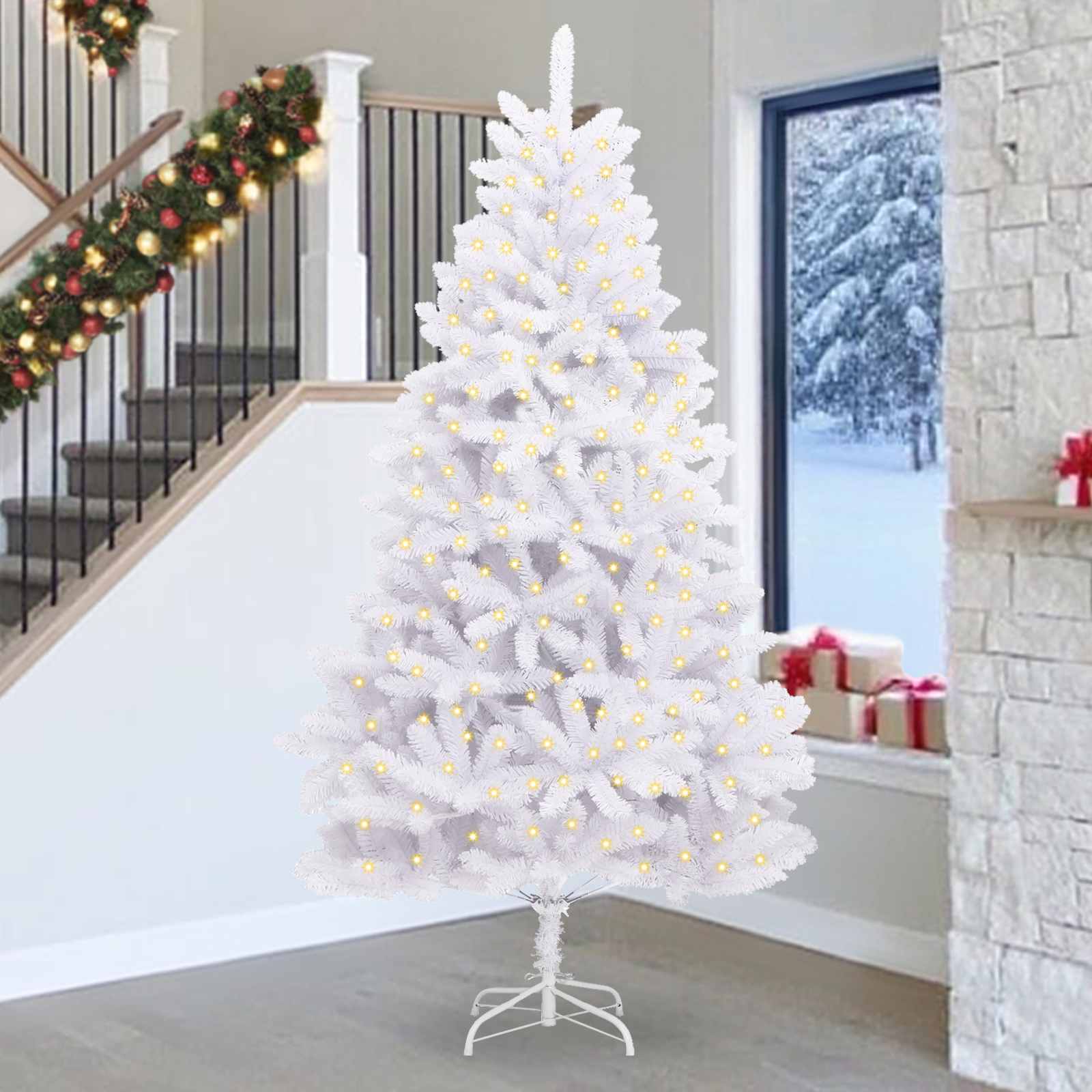 vidaXL Artificial Hinged Christmas Tree White 270 cm PVC and Steel