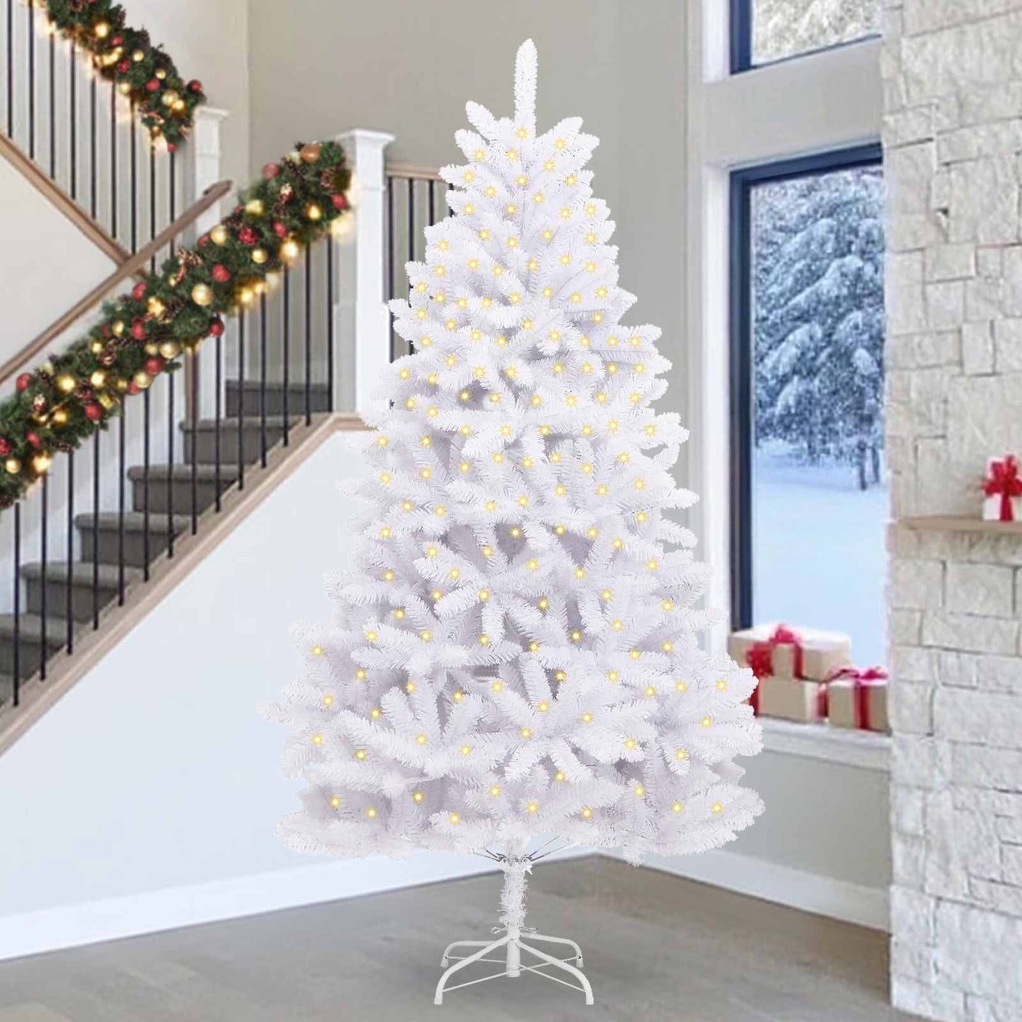 vidaXL Artificial Hinged Christmas Tree White 300 cm PVC and Steel