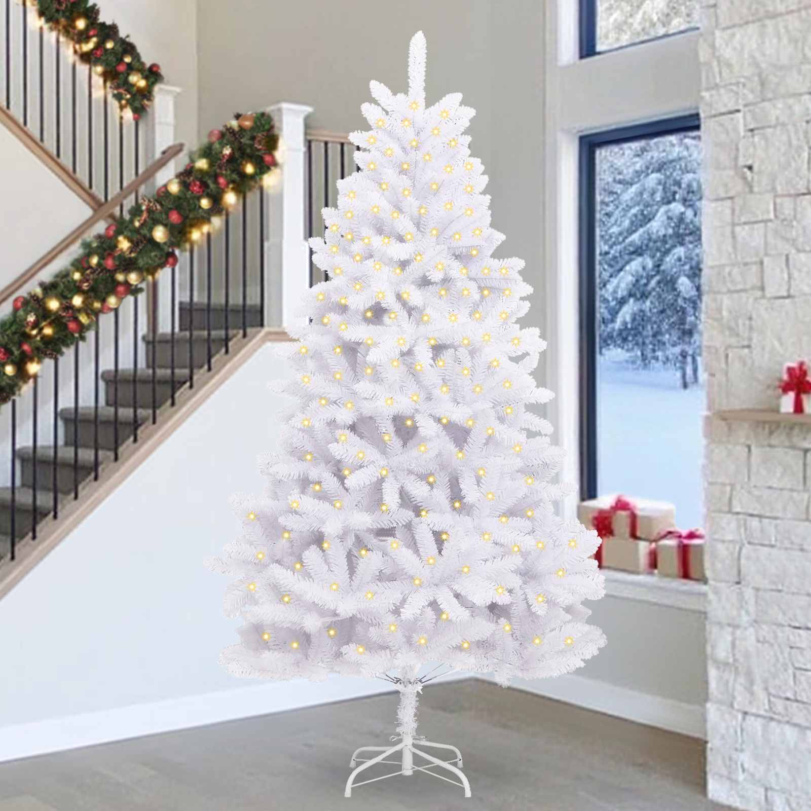 vidaXL Artificial Hinged Christmas Tree White 300 cm PVC and Steel