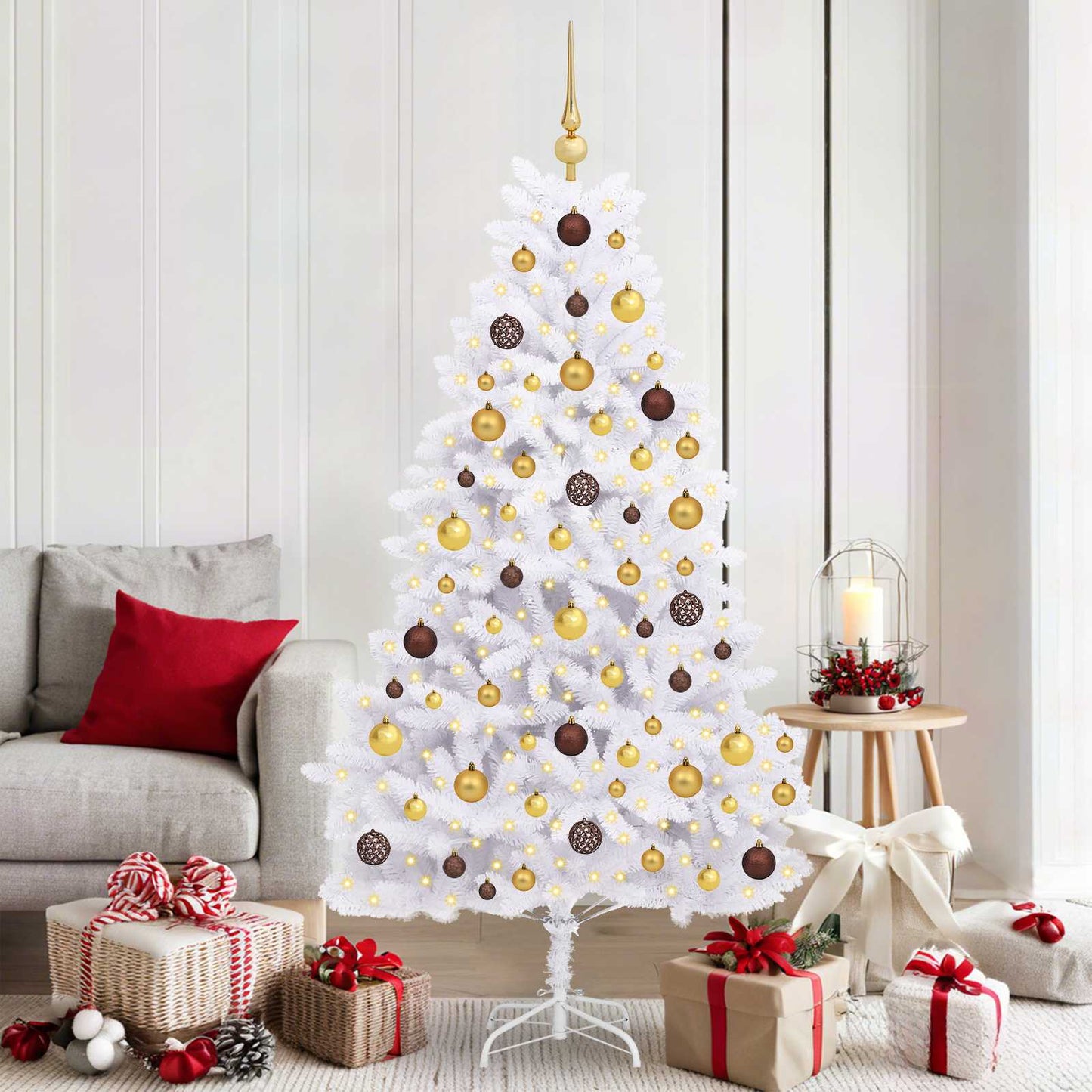 vidaXL Artificial Hinged Christmas Tree LEDs White 90 x 90 x 180 cm