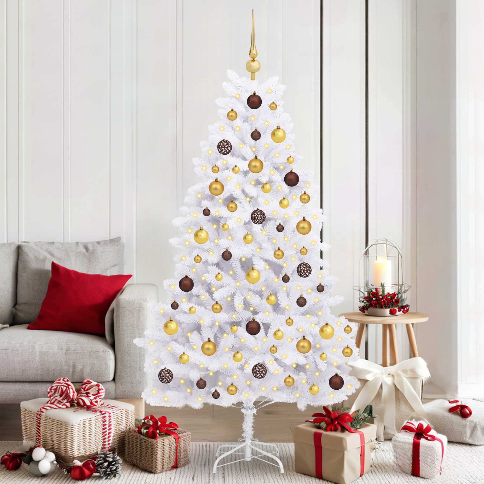 vidaXL Artificial Hinged Christmas Tree LEDs White 90 x 90 x 180 cm