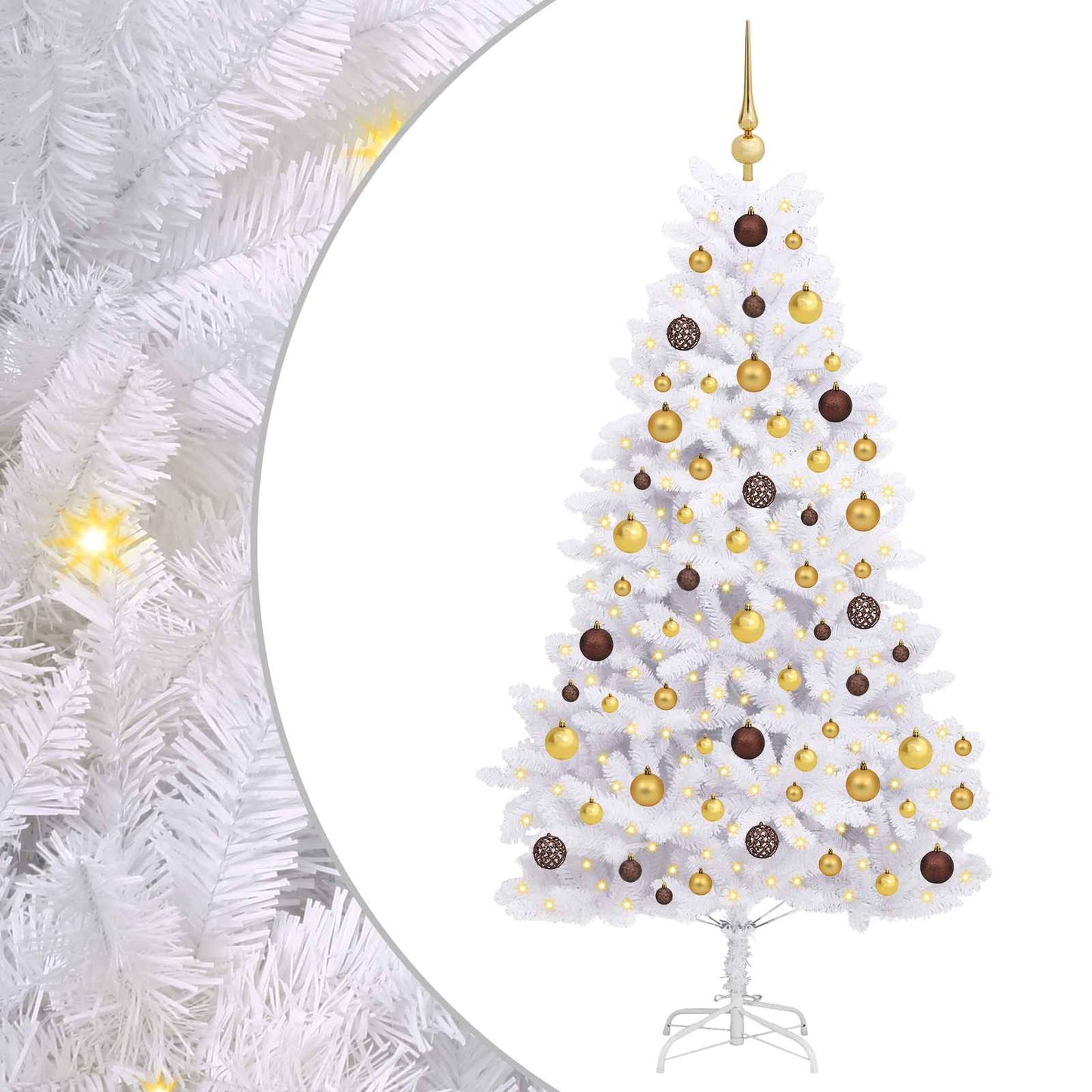 vidaXL Artificial Hinged Christmas Tree LEDs White 90 x 90 x 180 cm