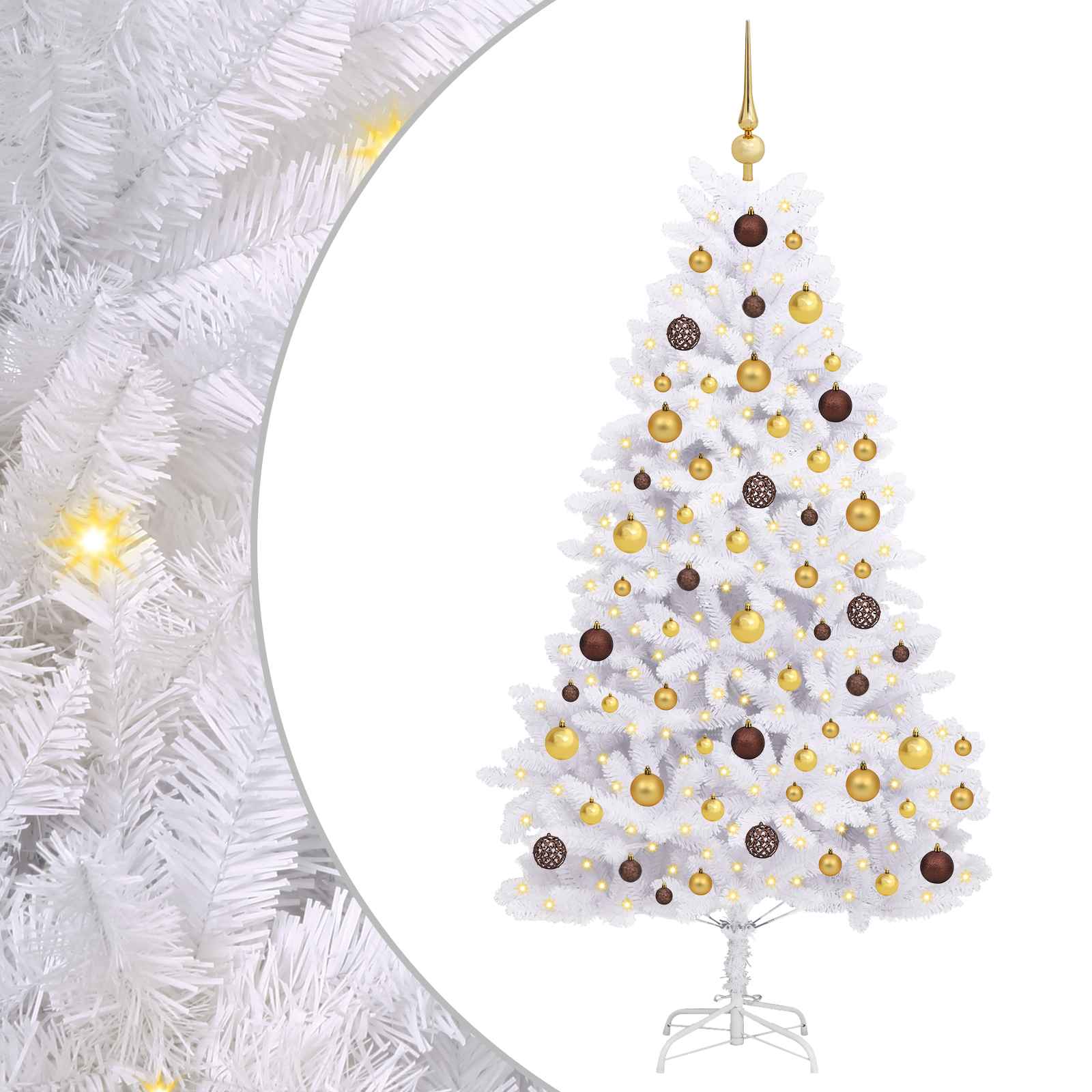 vidaXL Artificial Hinged Christmas Tree LEDs White 90 x 90 x 180 cm