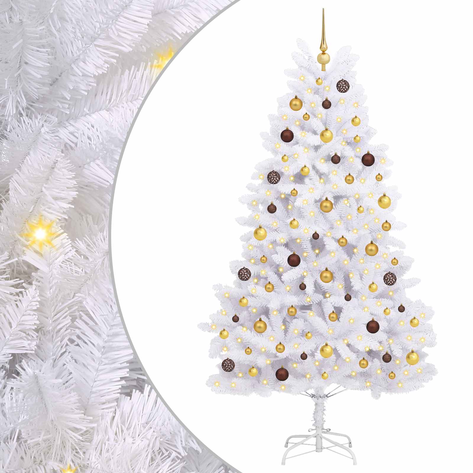 vidaXL Artificial Hinged Christmas Tree LEDs White 106 x 106 x 210 cm