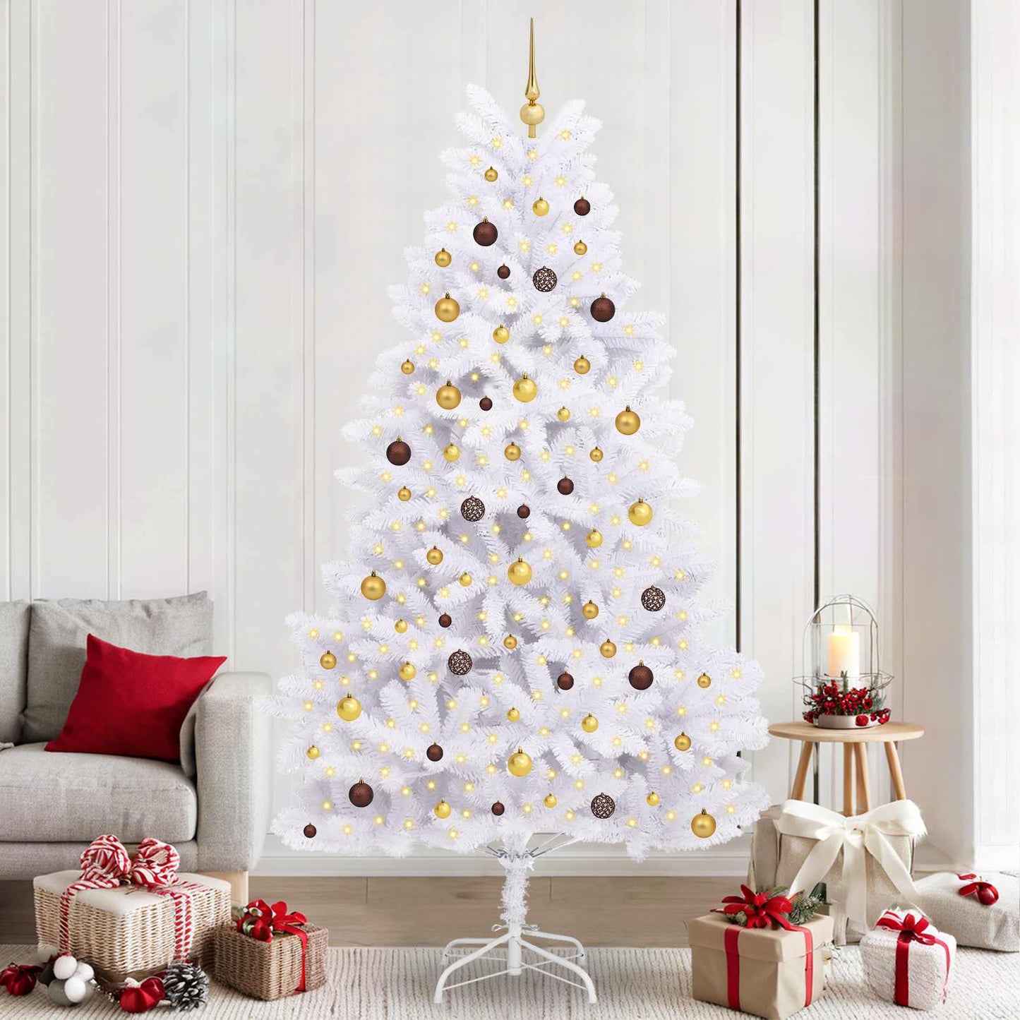 vidaXL Artificial Hinged Christmas Tree LEDs White 120 x 120 x 240 cm