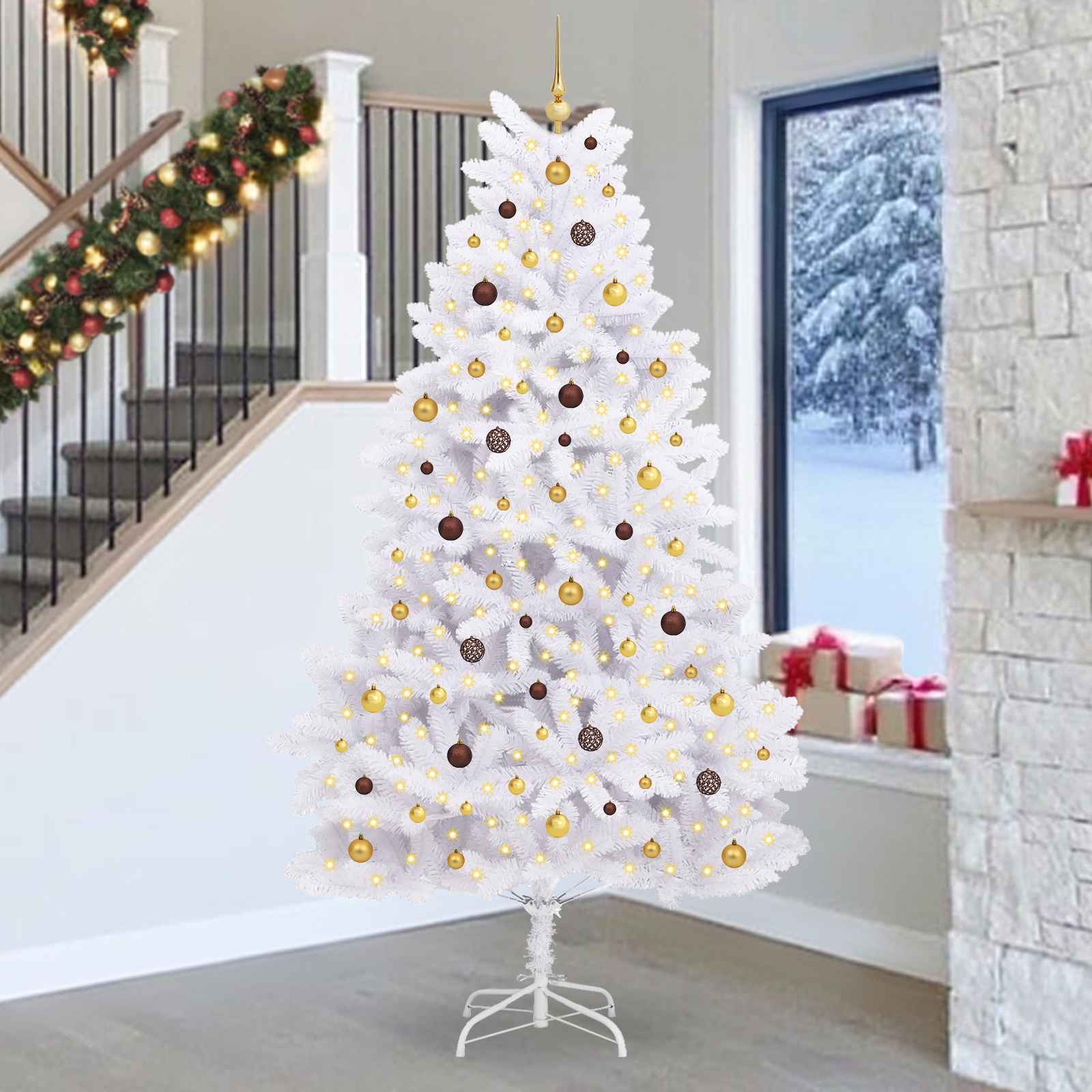 vidaXL Artificial Hinged Christmas Tree LEDs White 128 x 128 x 270 cm