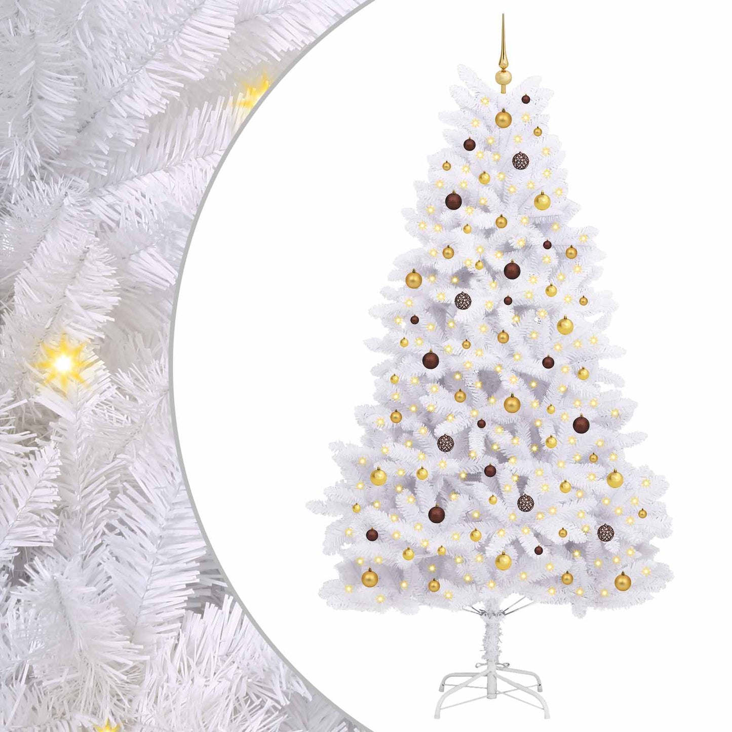 vidaXL Artificial Hinged Christmas Tree LEDs White 128 x 128 x 270 cm