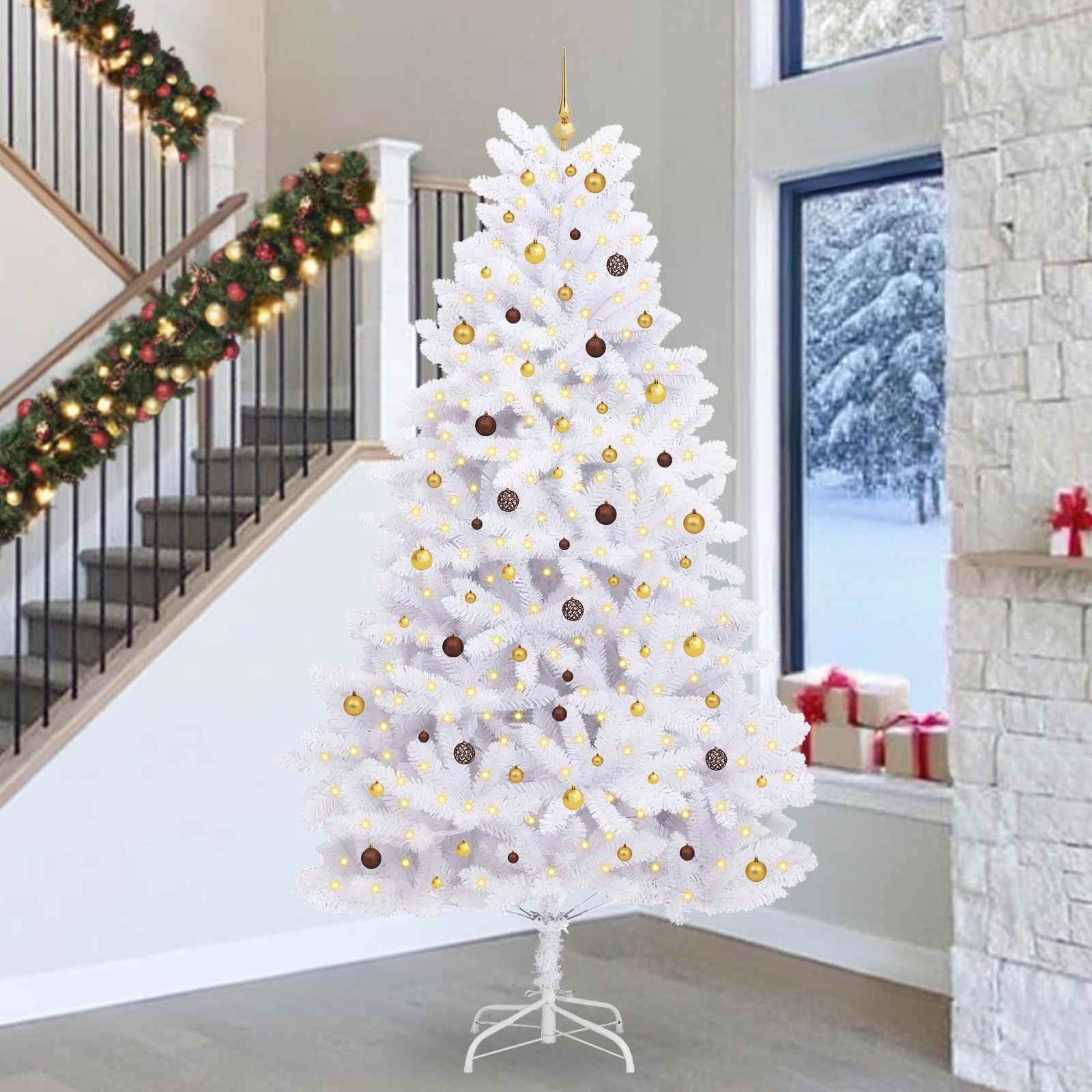 vidaXL Artificial Hinged Christmas Tree LEDs White 138 x 138 x 300 cm