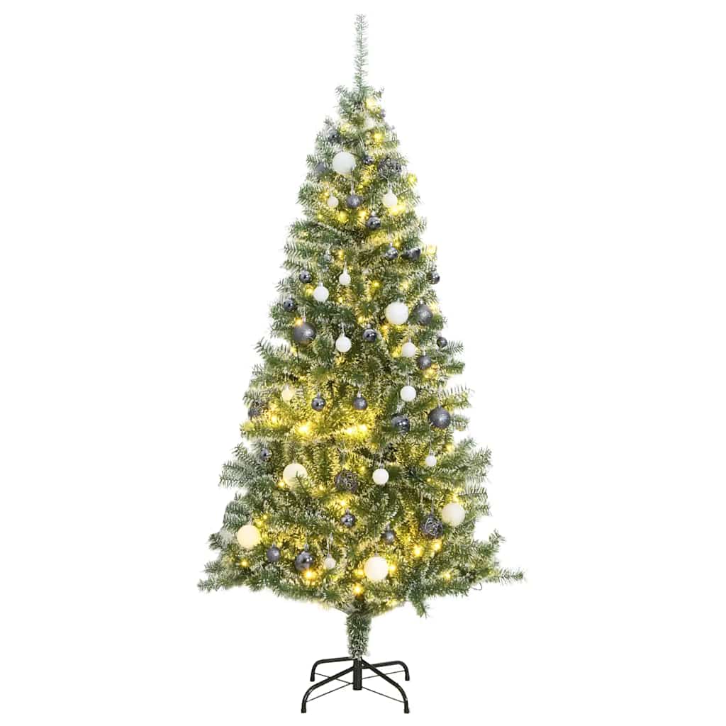 vidaXL Artificial Christmas Tree 300 LEDs&Ball Set&Flocked Snow 210 cm - 35429