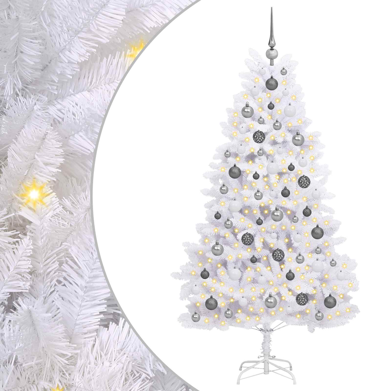 vidaXL Artificial Hinged Christmas Tree LEDs White 90 x 90 x 180 cm - 47570