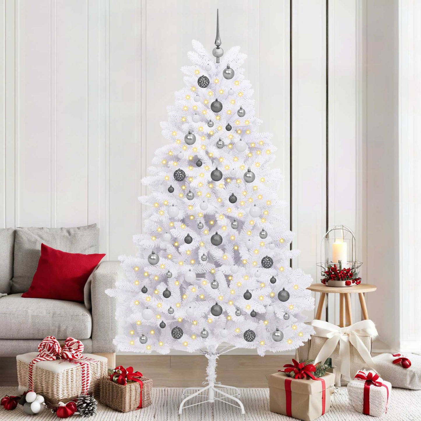 vidaXL Artificial Hinged Christmas Tree LEDs White 106 x 106 x 210 cm - 47573