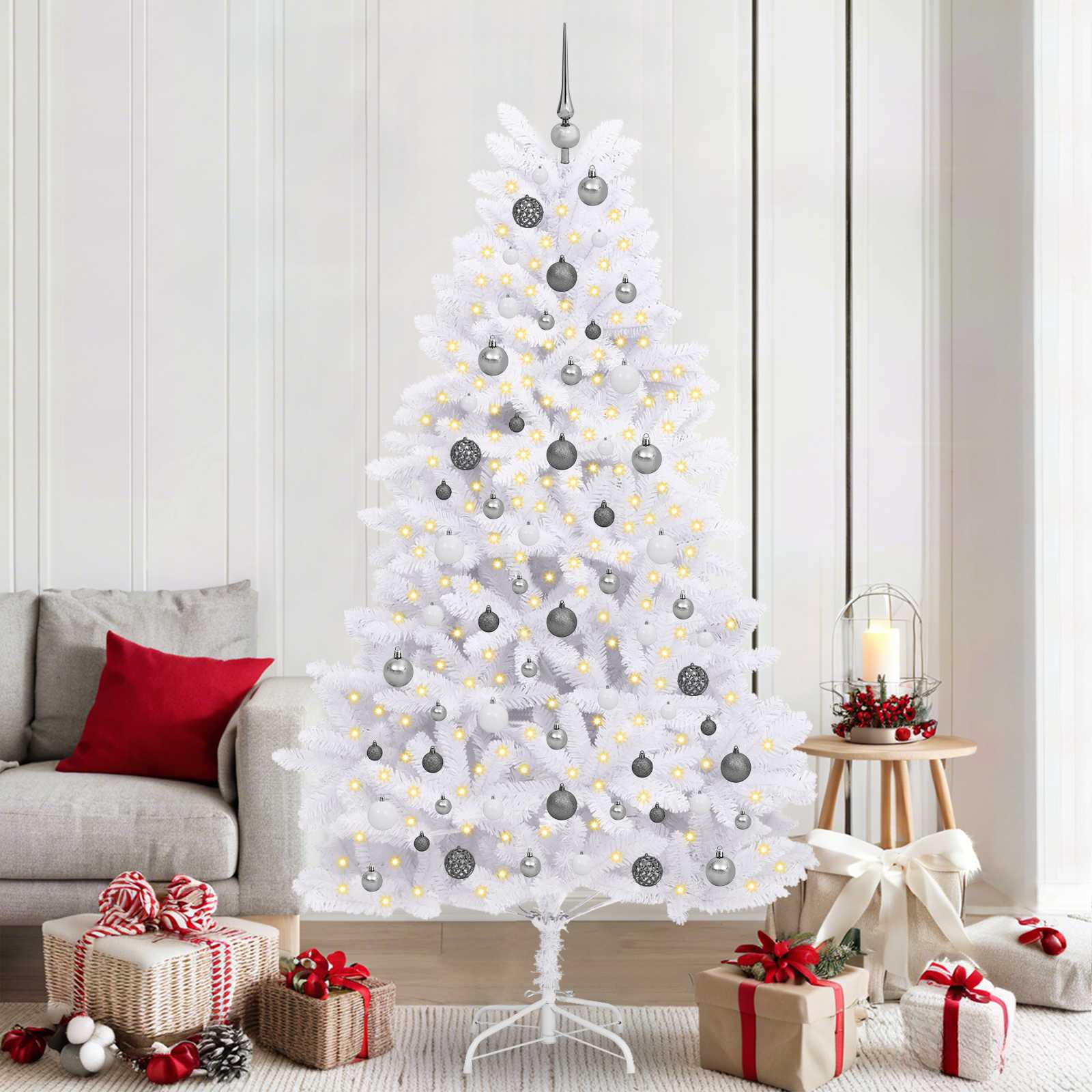 vidaXL Artificial Hinged Christmas Tree LEDs White 106 x 106 x 210 cm - 47573