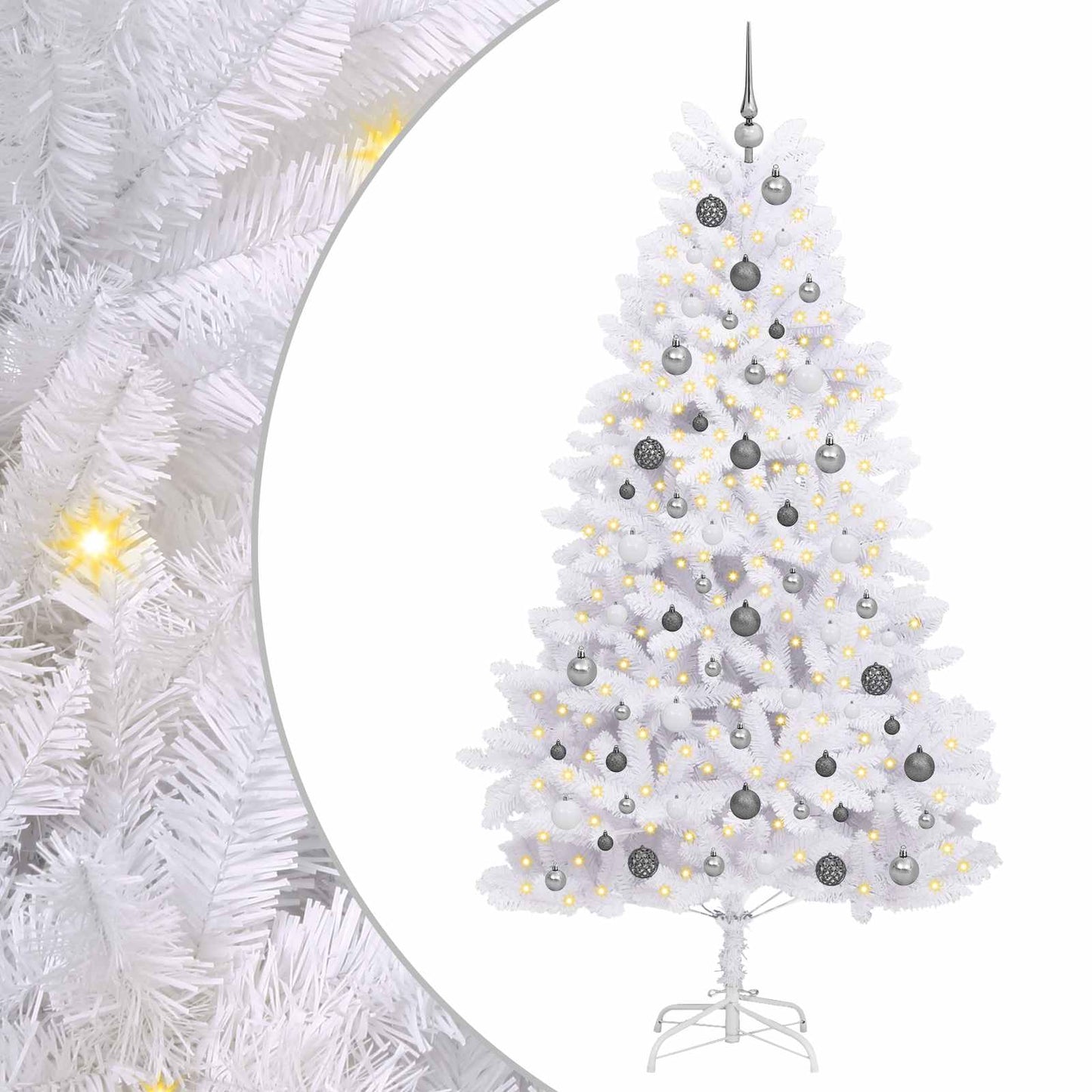 vidaXL Artificial Hinged Christmas Tree LEDs White 106 x 106 x 210 cm - 47573