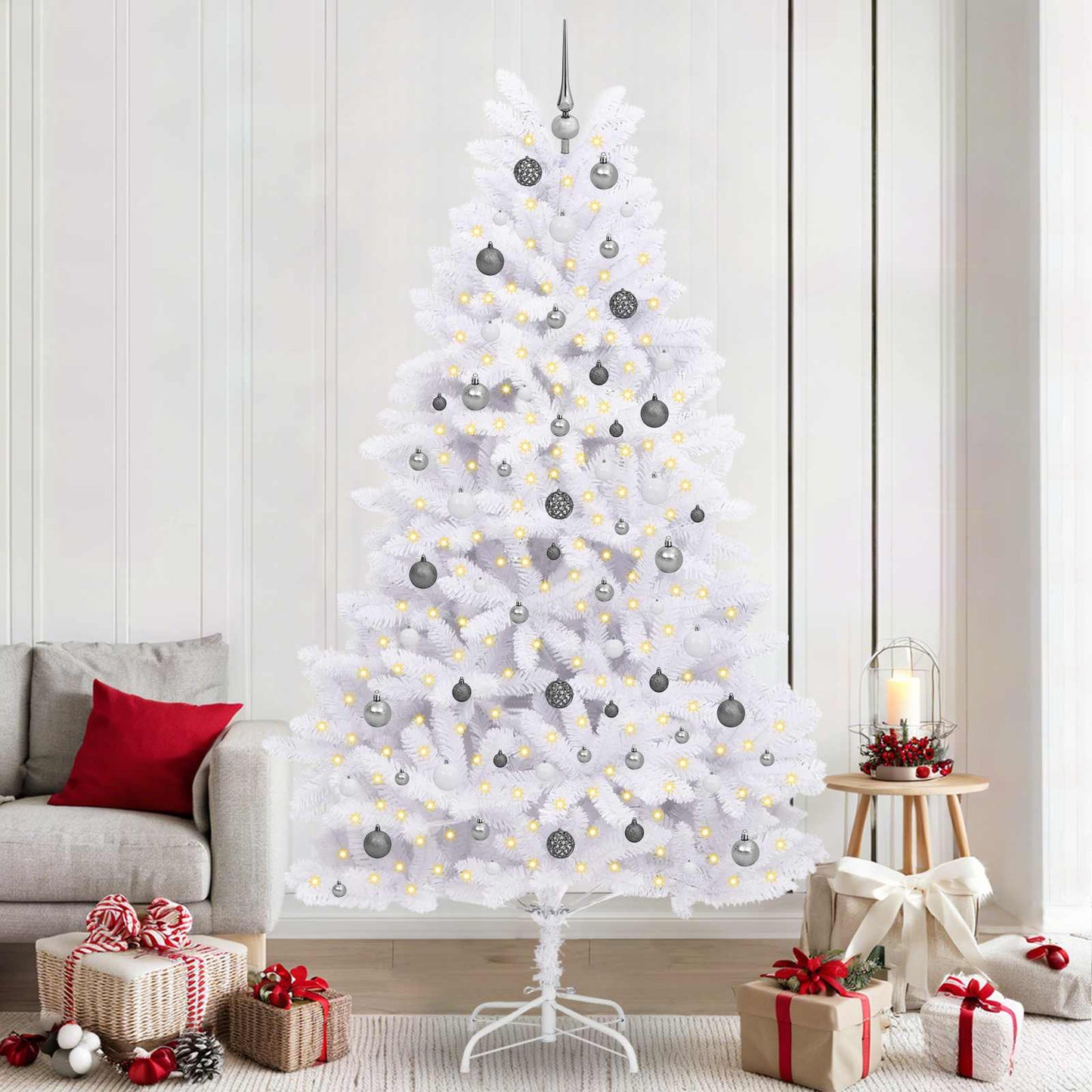 vidaXL Artificial Hinged Christmas Tree LEDs White 120 x 120 x 240 cm - 47575