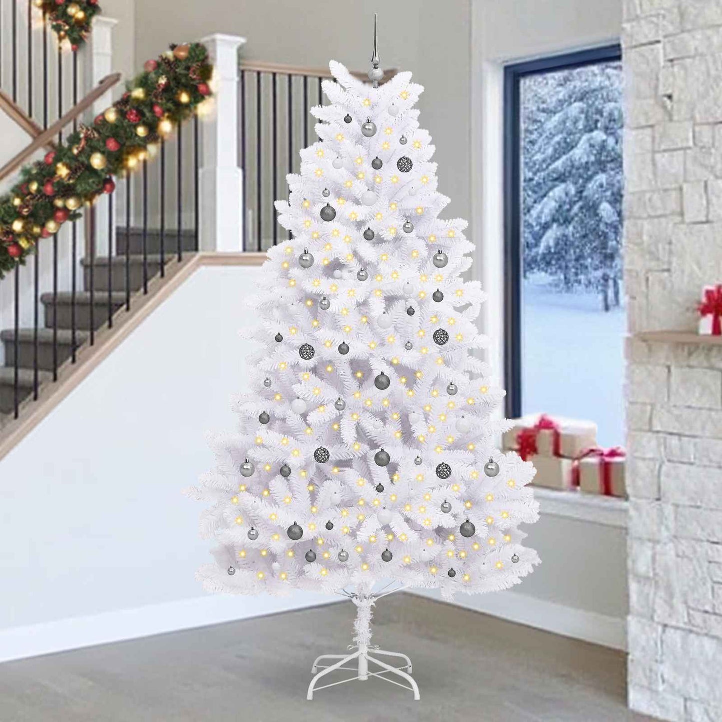 vidaXL Artificial Hinged Christmas Tree LEDs White 128 x 128 x 270 cm - 47588