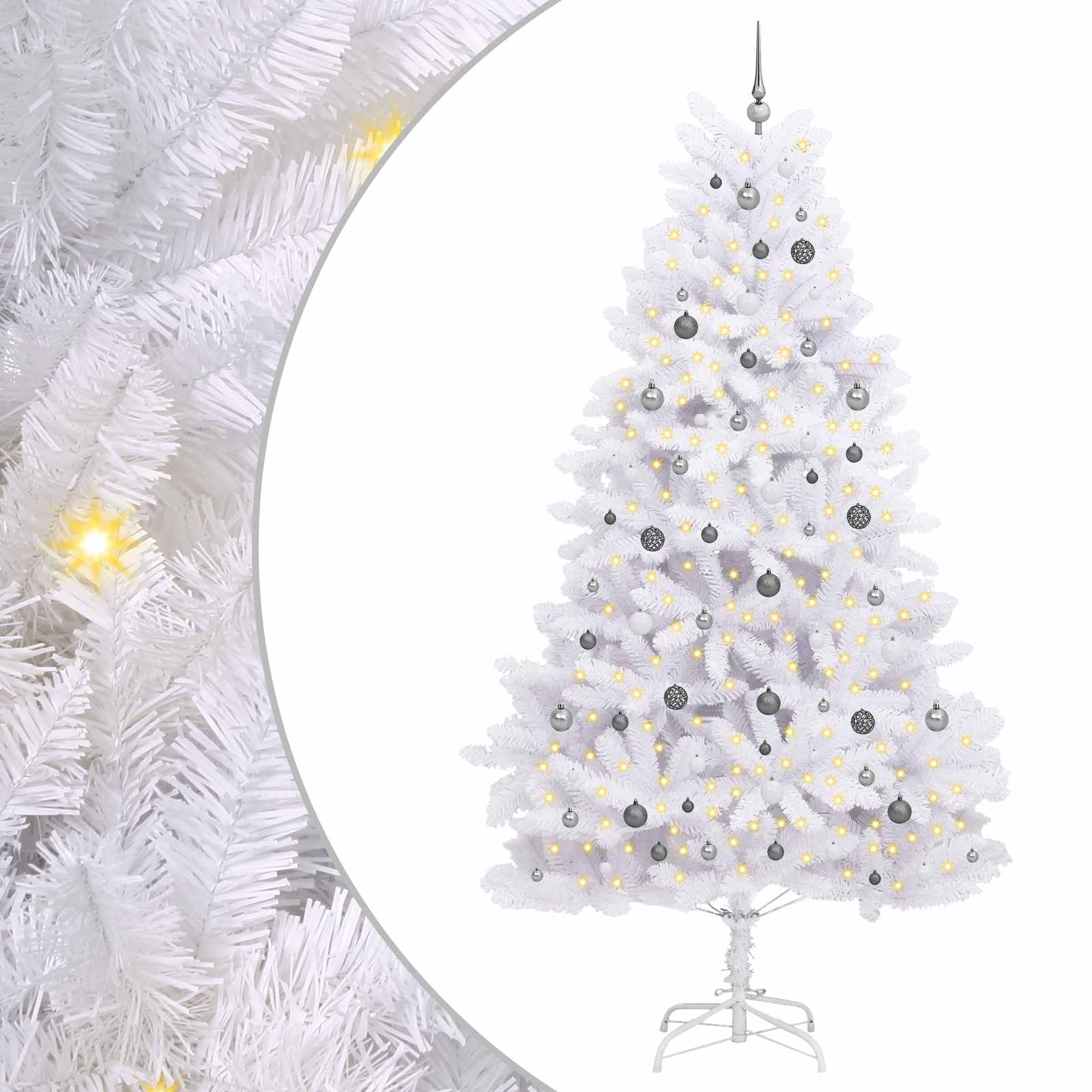 vidaXL Artificial Hinged Christmas Tree LEDs White 128 x 128 x 270 cm - 47588