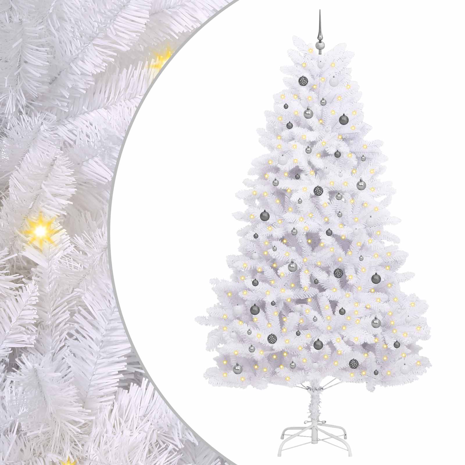 vidaXL Artificial Hinged Christmas Tree LEDs White 138 x 138 x 300 cm - 47589