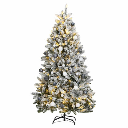 vidaXL Artificial Hinged Christmas Tree 300 LEDs & Ball Set 300 cm - Green and white - Ø 138 x 300 cm
