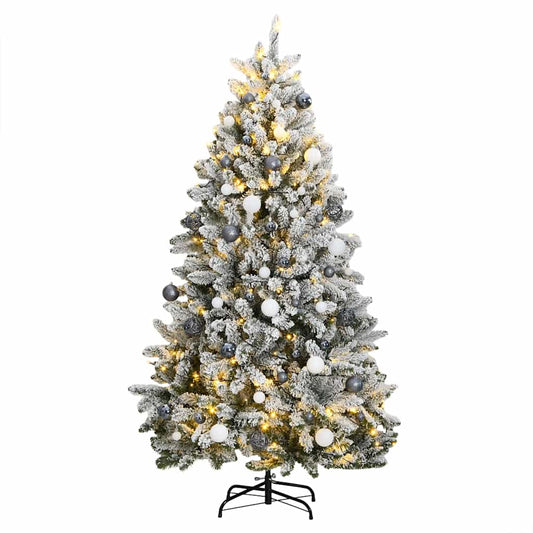 vidaXL Artificial Hinged Christmas Tree 300 LEDs & Ball Set 300 cm - Green and white - Ø 138 x 300 cm