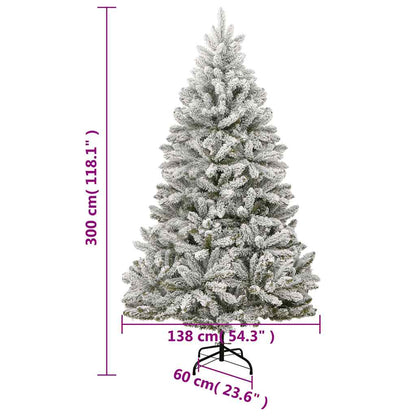 vidaXL Artificial Hinged Christmas Tree 300 LEDs & Ball Set 300 cm - Green and white - Ø 138 x 300 cm