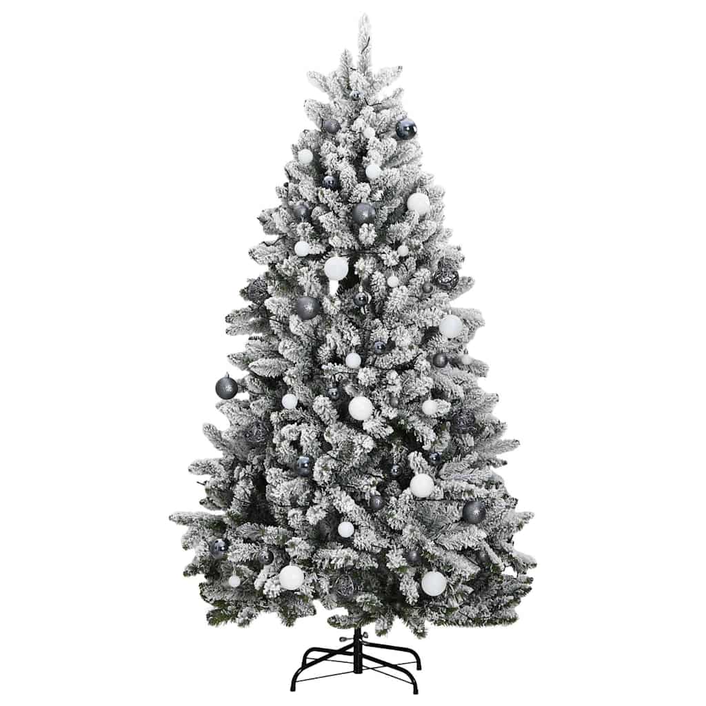 vidaXL Artificial Hinged Christmas Tree 300 LEDs & Ball Set 300 cm - Green and white - Ø 138 x 300 cm