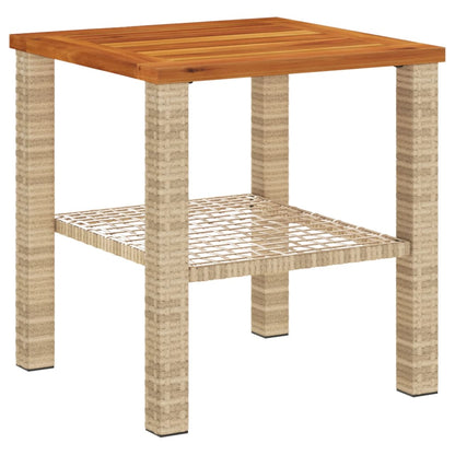vidaXL Garden Table Beige 40x40x42 cm Poly Rattan Acacia Wood