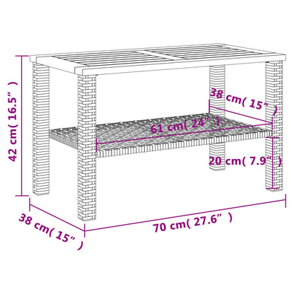 vidaXL Garden Table Beige 70x38x42 cm Poly Rattan Acacia Wood
