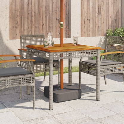 vidaXL Garden Table Grey 80x80x74 cm Poly Rattan Acacia Wood - 80 x 80 x 75 cm