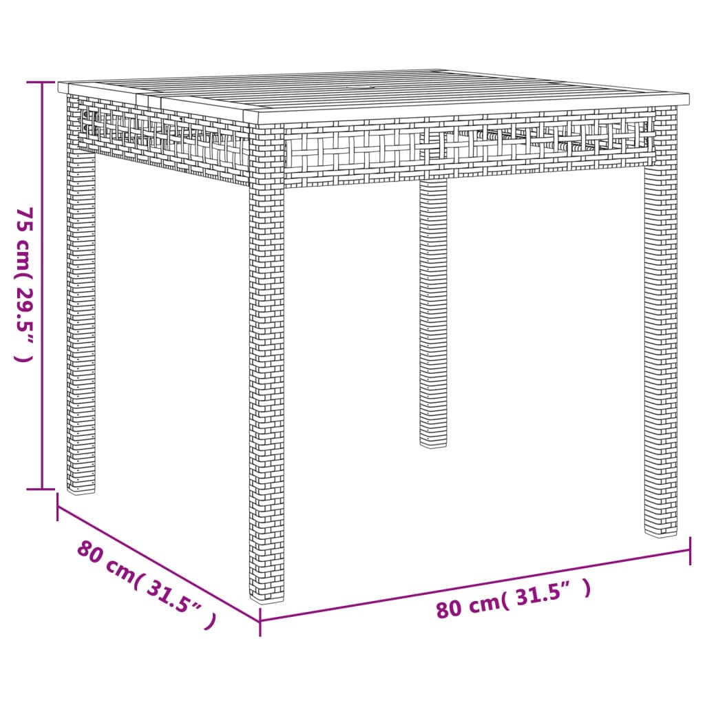 vidaXL Garden Table Grey 80x80x74 cm Poly Rattan Acacia Wood - 80 x 80 x 75 cm