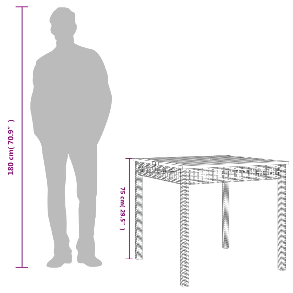 vidaXL Garden Table Grey 80x80x74 cm Poly Rattan Acacia Wood - 80 x 80 x 75 cm