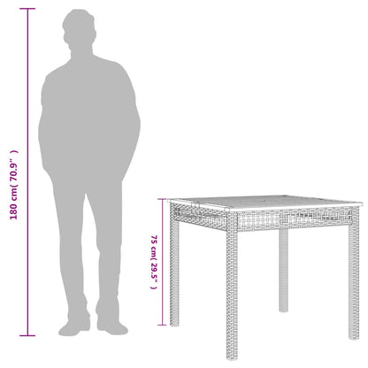 vidaXL Garden Table Grey 80x80x74 cm Poly Rattan Acacia Wood - 80 x 80 x 75 cm