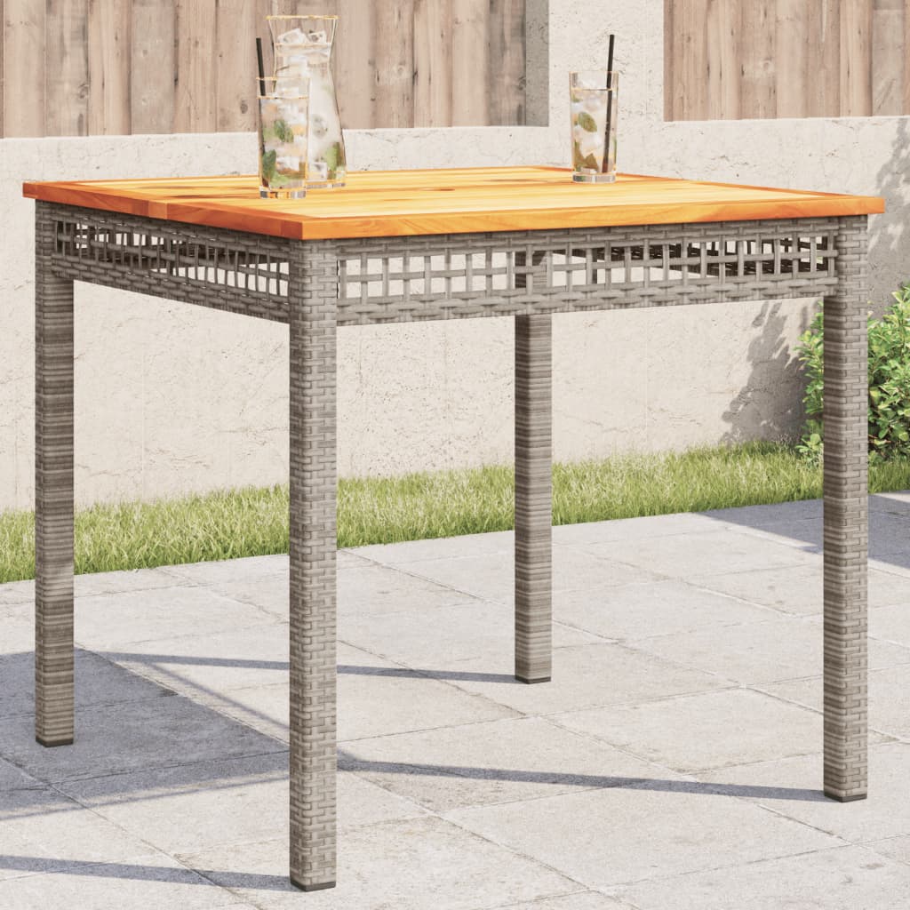 vidaXL Garden Table Grey 80x80x74 cm Poly Rattan Acacia Wood - 80 x 80 x 75 cm
