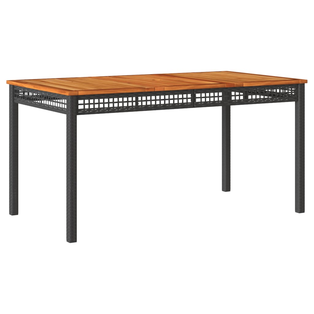 vidaXL Garden Table Black 140x80x75 cm Poly Rattan Acacia Wood