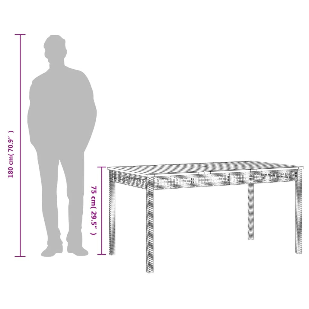 vidaXL Garden Table Beige 140x80x75 cm Poly Rattan Acacia Wood