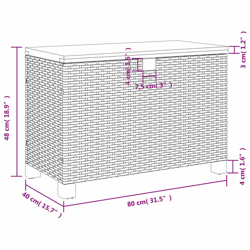 vidaXL Garden Storage Box Black 80x40x48 cm Poly Rattan Acacia Wood