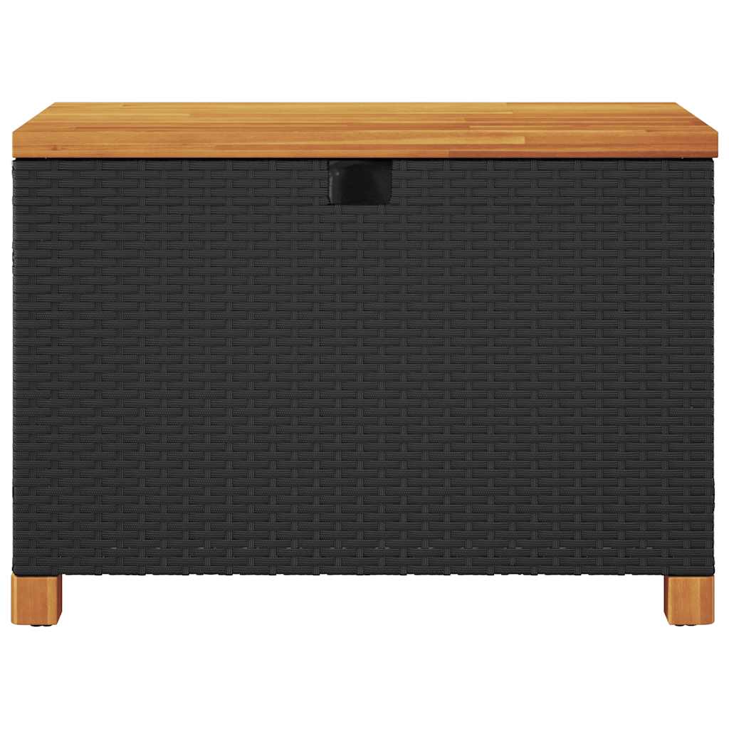 vidaXL Garden Storage Box Black 80x40x48 cm Poly Rattan Acacia Wood