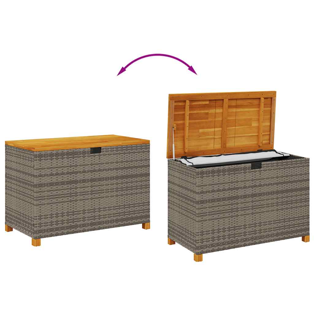 vidaXL Garden Storage Box Grey 110x55x63 cm Poly Rattan Acacia Wood