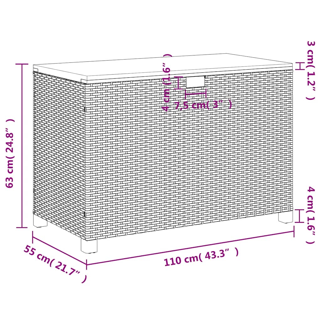 vidaXL Garden Storage Box Beige 110x55x63 cm Poly Rattan Acacia Wood