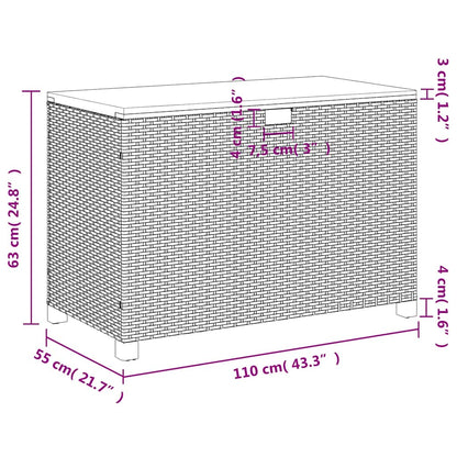 vidaXL Garden Storage Box Beige 110x55x63 cm Poly Rattan Acacia Wood