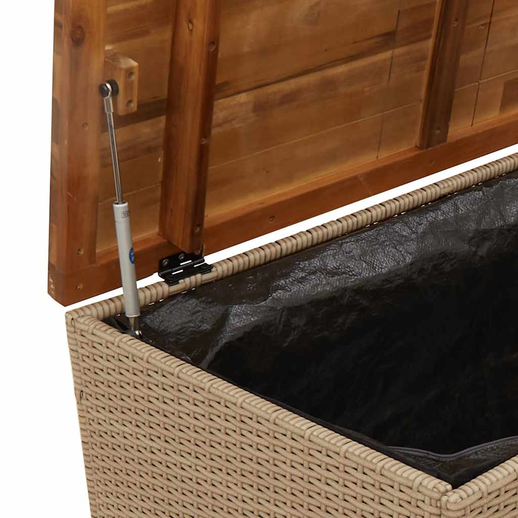 vidaXL Garden Storage Box Beige 110x55x63 cm Poly Rattan Acacia Wood